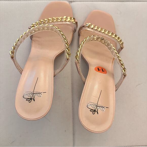 Bisou Bisou Gold Chain Clear Tan Open Toe Heeled Sandals Womens 11 Sexy Party - Picture 6 of 9